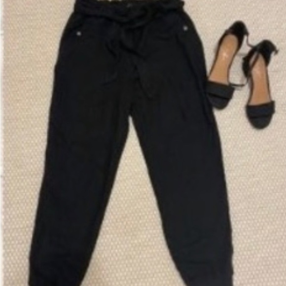 DYNAMITE Paperbag tie waist cotton linen blend pants. - Picture 3 of 3